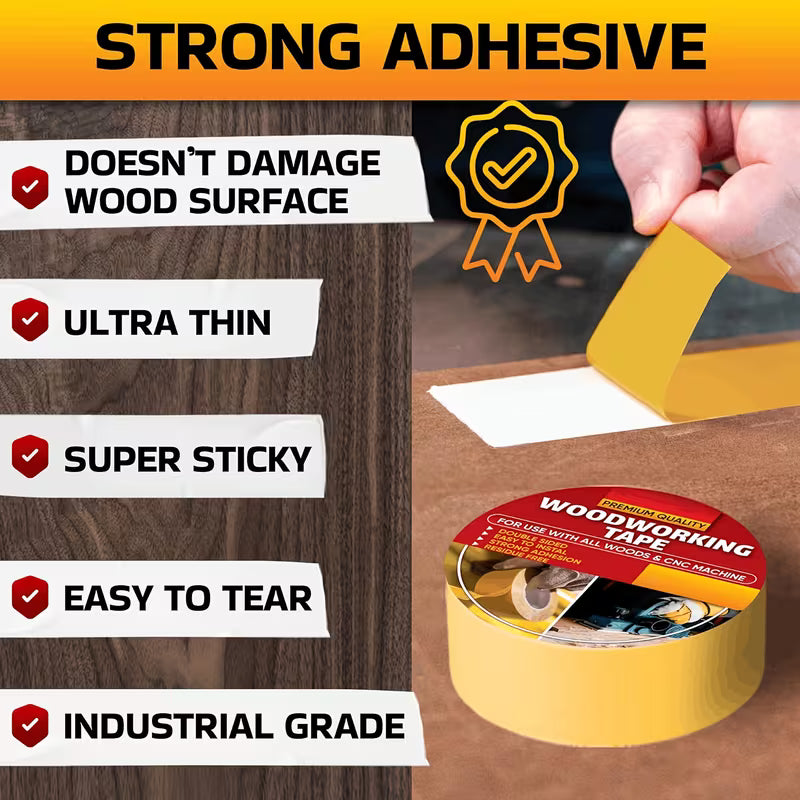 Double Sided Woodworking Tape 1" x 164ft | Heavy Duty, Residue-Free Template Tape (2.5cm x 50m)