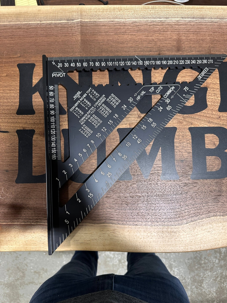 12" Triangle Ruler Carpenter Measuring Layout Tool - Metric Alloy Metal Protractor for Woodworking - Kingma Lumber