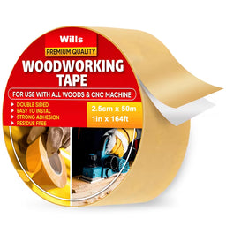 Double Sided Woodworking Tape 1" x 164ft | Heavy Duty, Residue-Free Template Tape (2.5cm x 50m)
