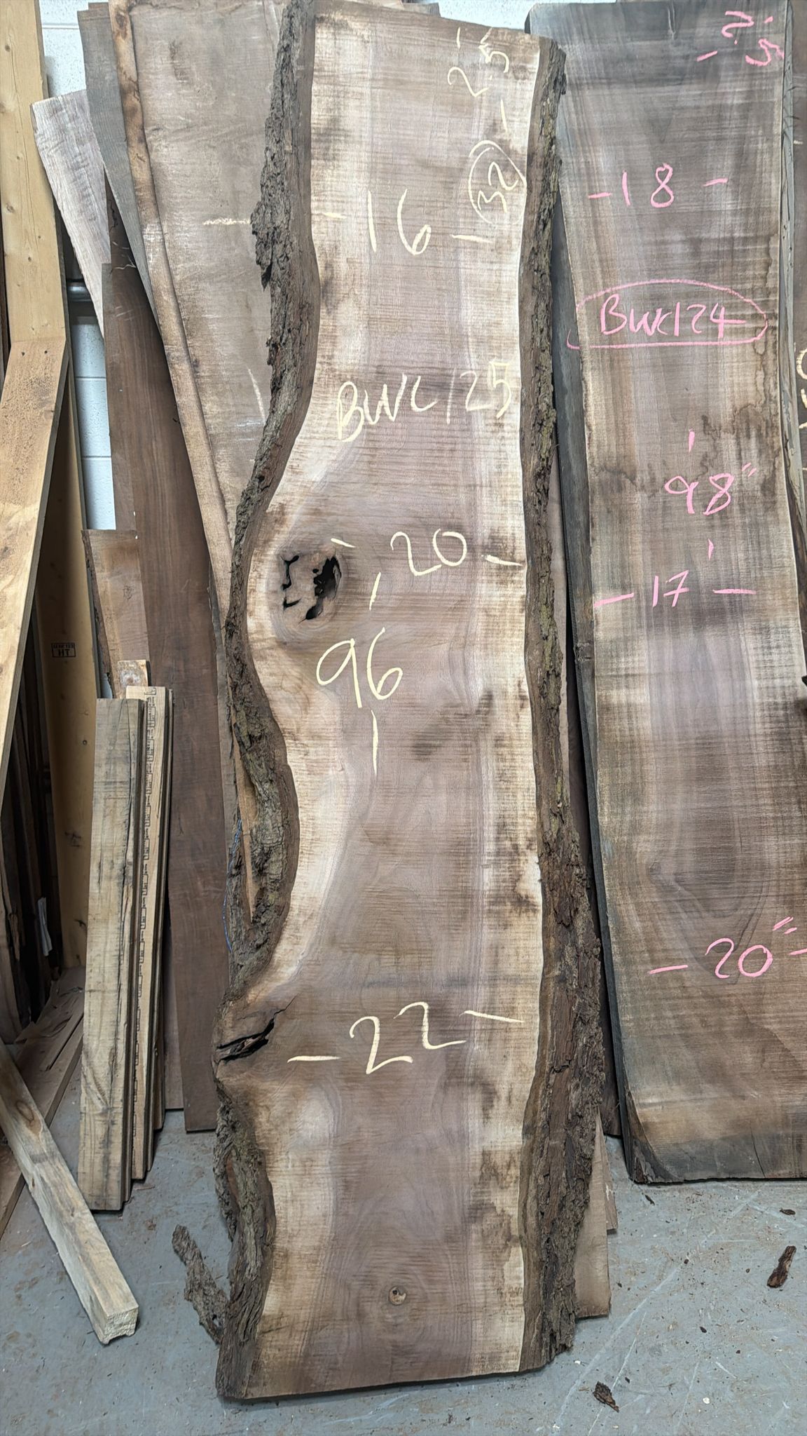 Black Walnut Live Edge Slab BWC125
