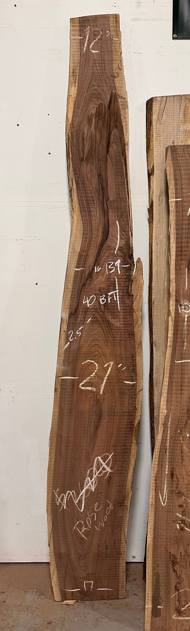 Bolivian Rose Wood Live Edge Slab RS3 - 139" Tall, 21" Wide, 2.5" Thick - Kingma Lumber