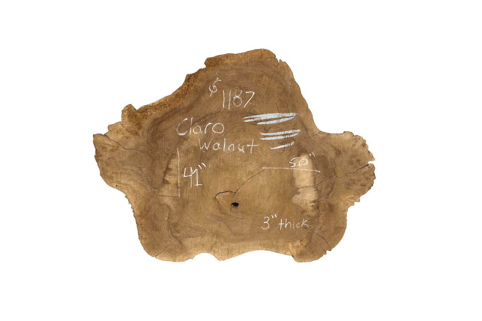 CO1 – Claro Walnut Live Edge Cookie Slab 3” Thick, 50” x 41” – Edmonton Lumber - Kingma Lumber
