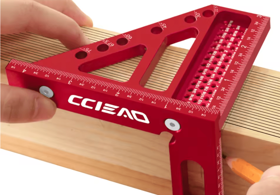 Imperial 3D Multi - Angle Measuring Ruler - 45/90 Degree Aluminum Alloy Woodworking Square Protractor - Kingma Lumber