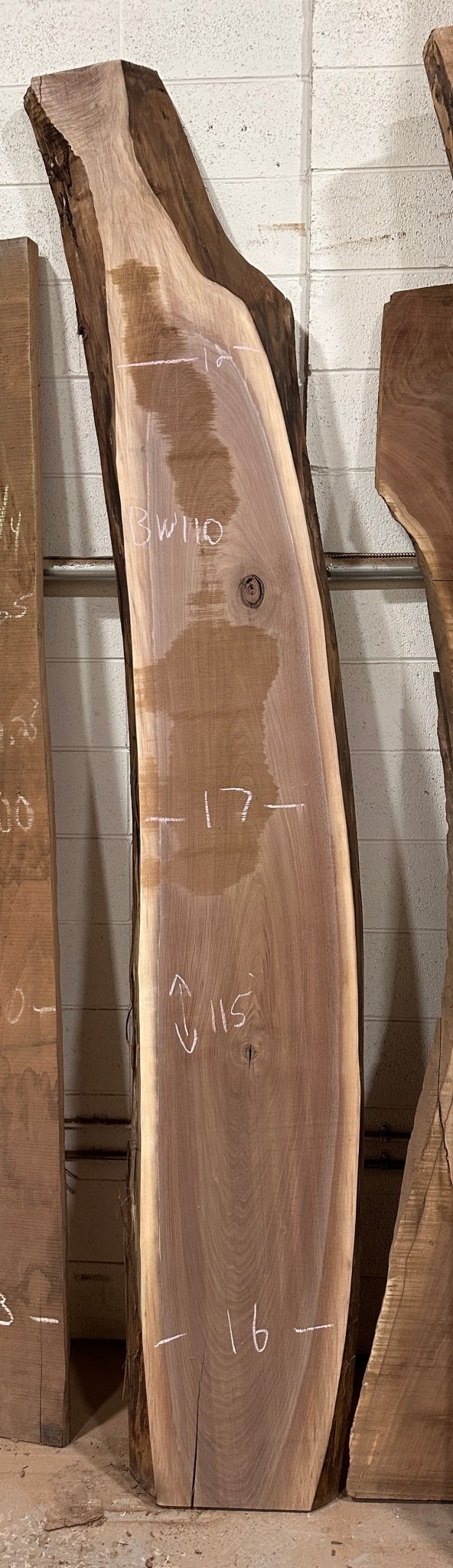 Live Edge Slab BW110 - 17" Wide, 115" Tall, 9/4" (2.25" thick) - Kingma Lumber