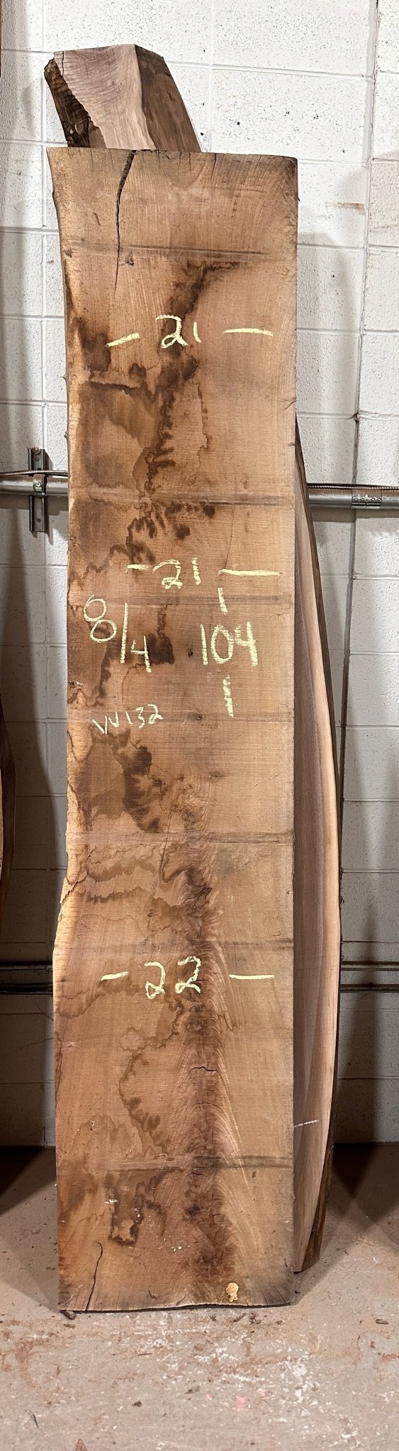 Live Edge Walnut Slab W132 - 104" Tall, 22" Wide, 8/4" (2" Thick) - Kingma Lumber