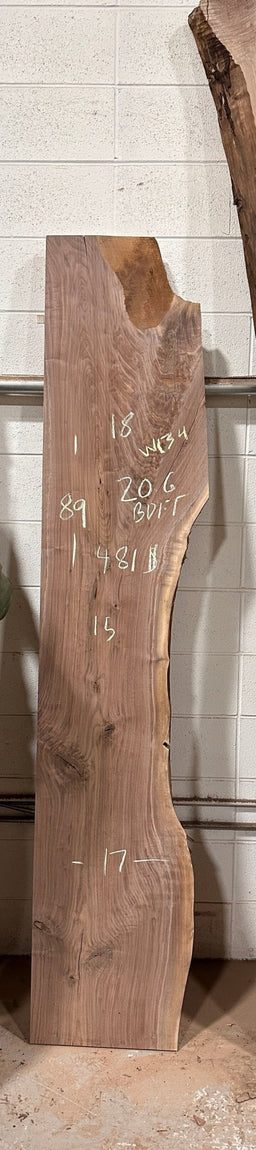 Live Edge Walnut Slab W134 89" Tall, 17" Wide, 8/4" (2" Thick) - Kingma Lumber