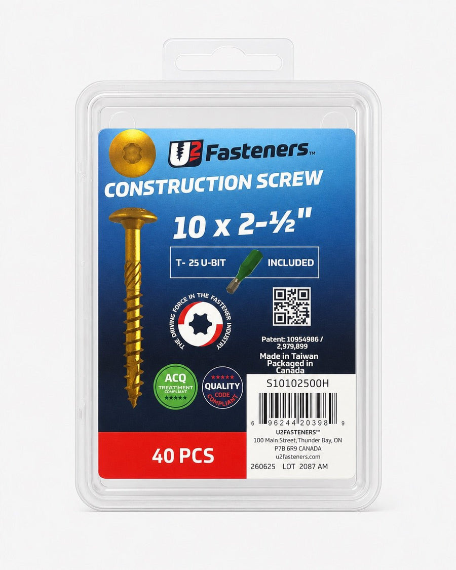 U2 Construction Screw Coated 10 x 2-1/2" - Handy Pack (40 pcs) - Kingma Lumber Edmonton