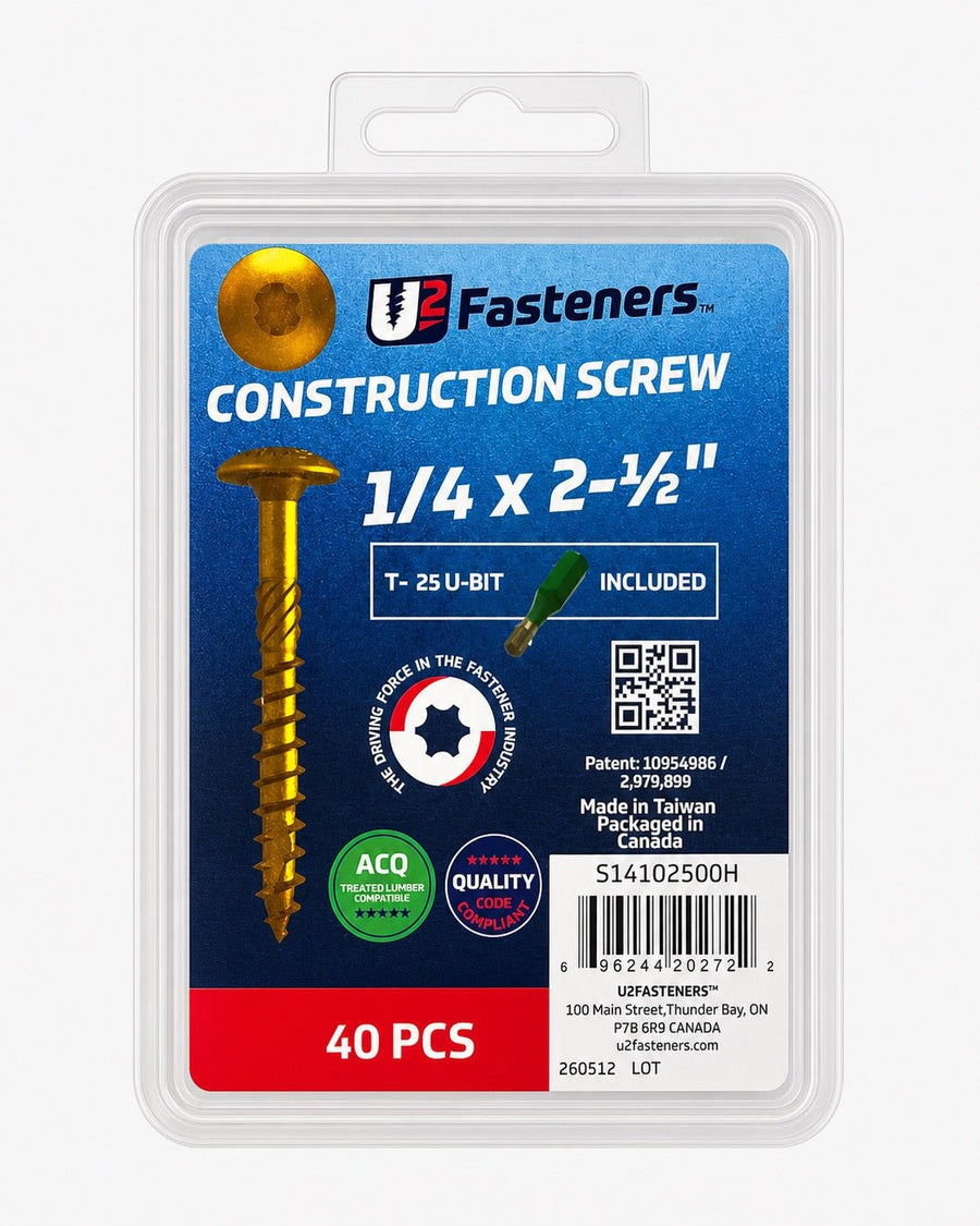 U2 Construction Screw Coated 1/4 x 2-1/2" - Handy Pack (40 pcs) - Kingma Lumber Edmonton