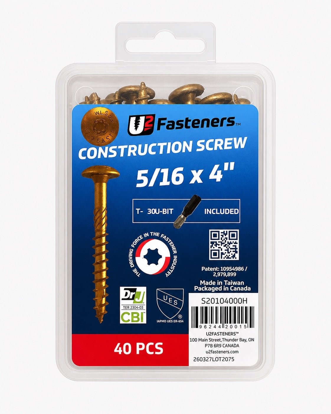 U2 Construction Screw Coated 5/16 x 4" - Handy Pack (40 pcs) - Kingma Lumber Edmonton