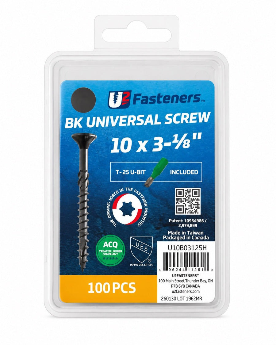 U2 Universal Screw Black Coated 10 x 3-1/8" - Handy Pack (100 pcs) - Kingma Lumber Edmonton