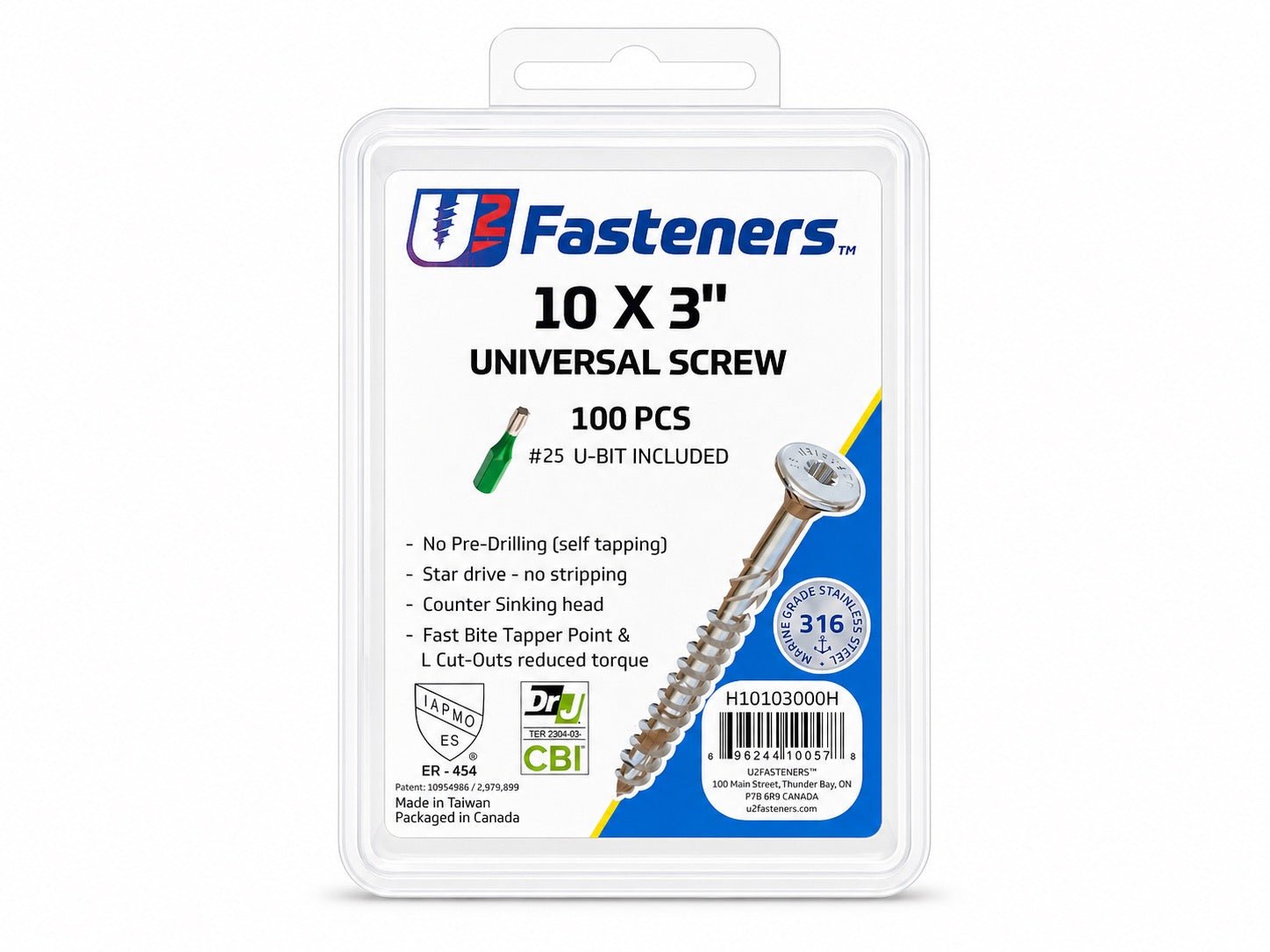 U2 Universal Stainless 316 Cedar Screw 10 x 3" - Handy Pack (100 pcs) - Kingma Lumber Edmonton