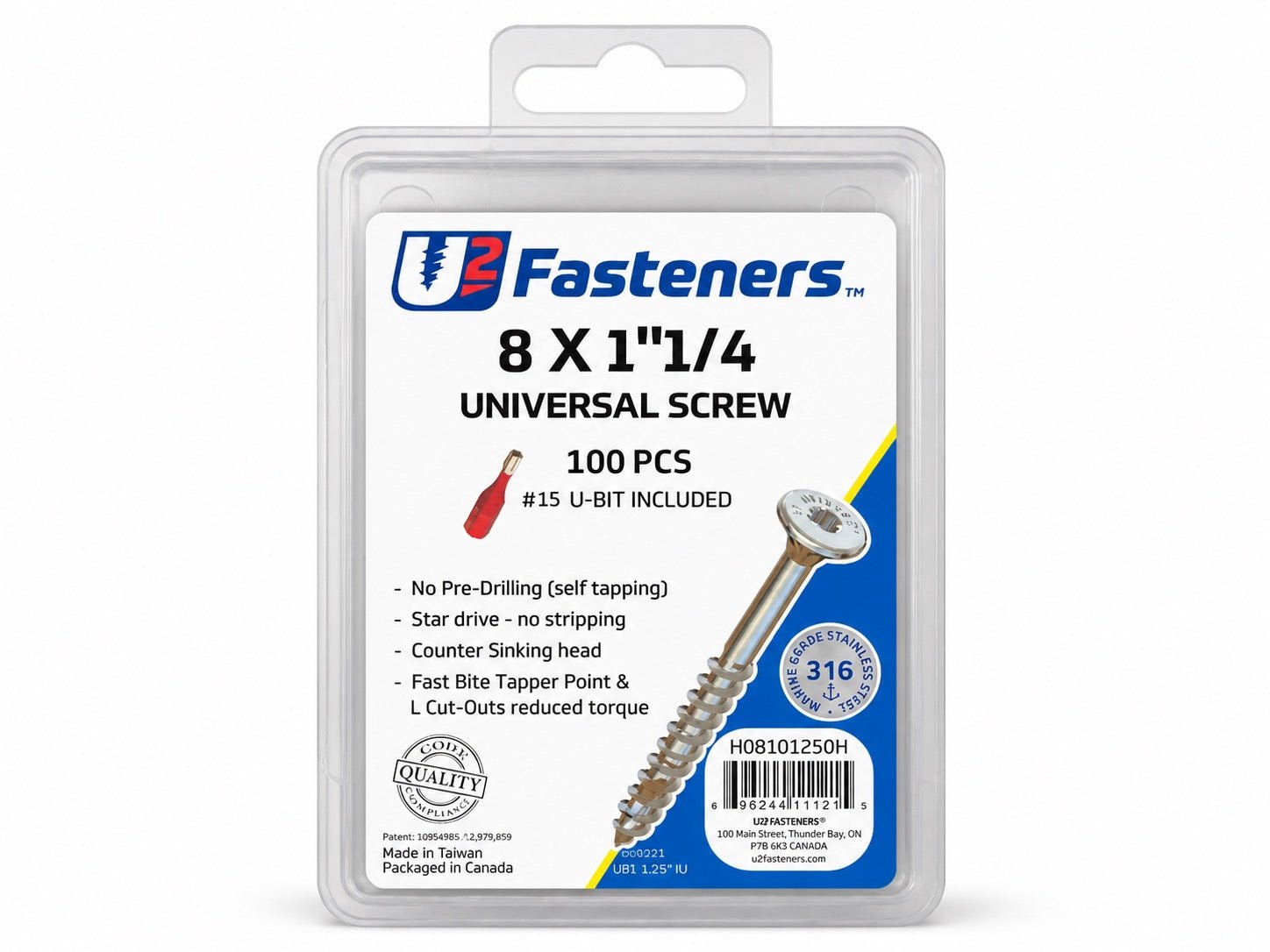 U2 Universal Stainless 316 Cedar Screw 8 x 1-1/4" - Handy Pack (100 pcs) - Kingma Lumber Edmonton