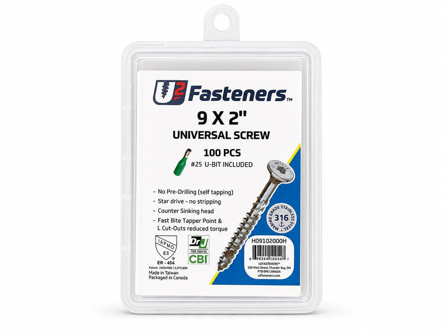 U2 Universal Stainless 316 Cedar Screw 9 x 2" - Handy Pack (100 pcs) - Kingma Lumber Edmonton