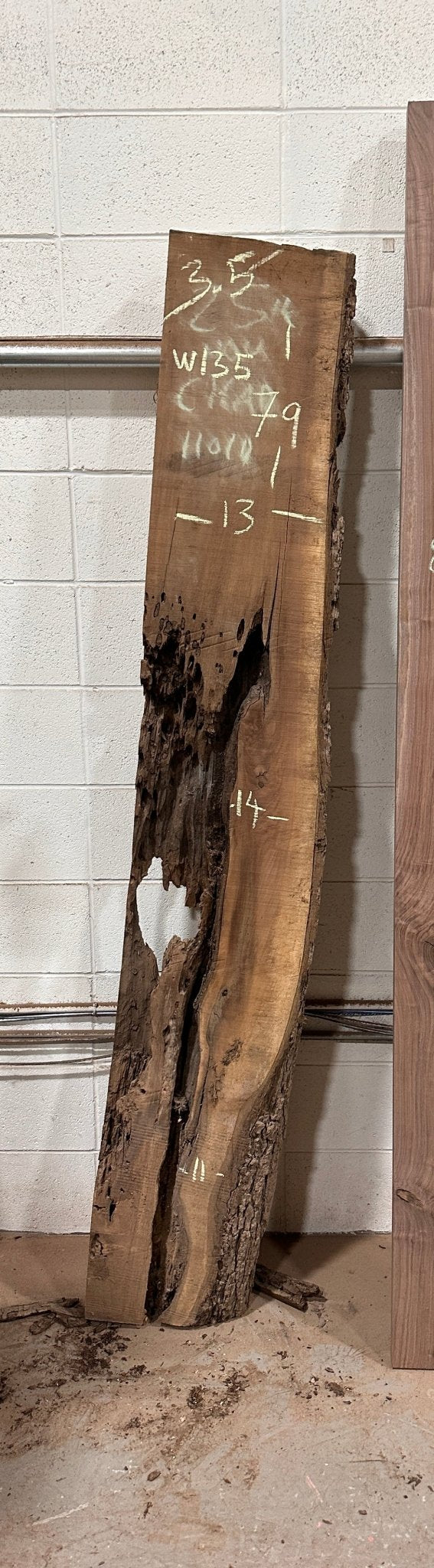 Walnut Live Edge Slab W135 - 79" Tall, 14" Wide, 3.5" Thick - Kingma Lumber